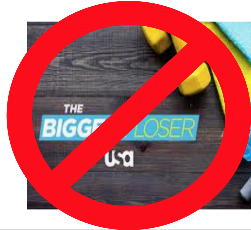 The Biggest Loser show logo in a red circle with a line through it.