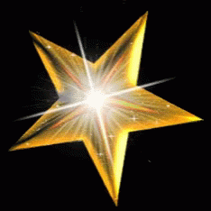 GIF of a gold star agains a black background, the animation adds white lines to make it seem shinier.