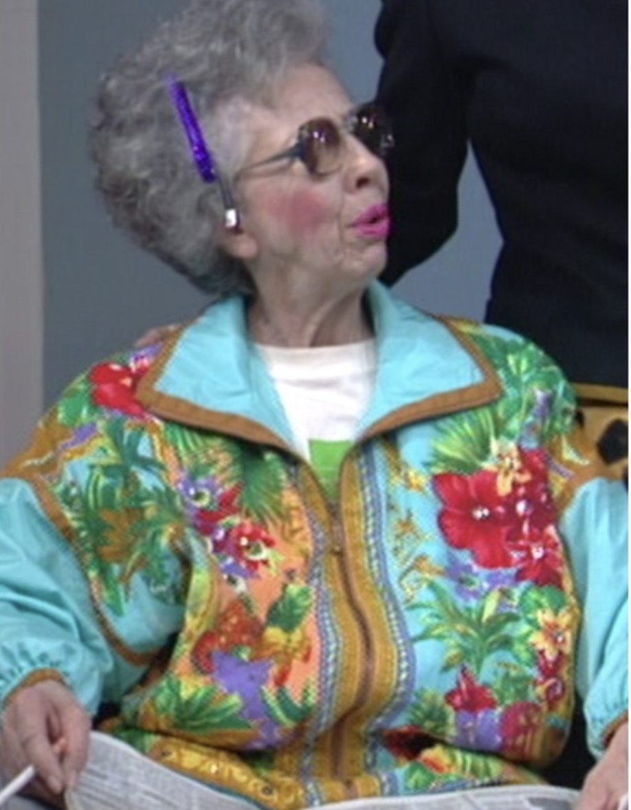 Yetta in one of many colorful track suits.